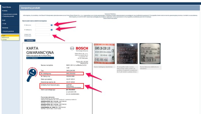 Zrzut ekranu rejestracji BOSCH6